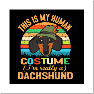 Retro Vintage Silhouette Dachshund Costume Posters and Art